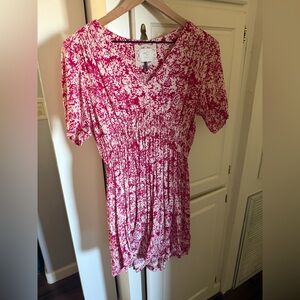 Anthropologie HD in Paris Floral Short Sleeve Lightweight Dress Pink: US 10